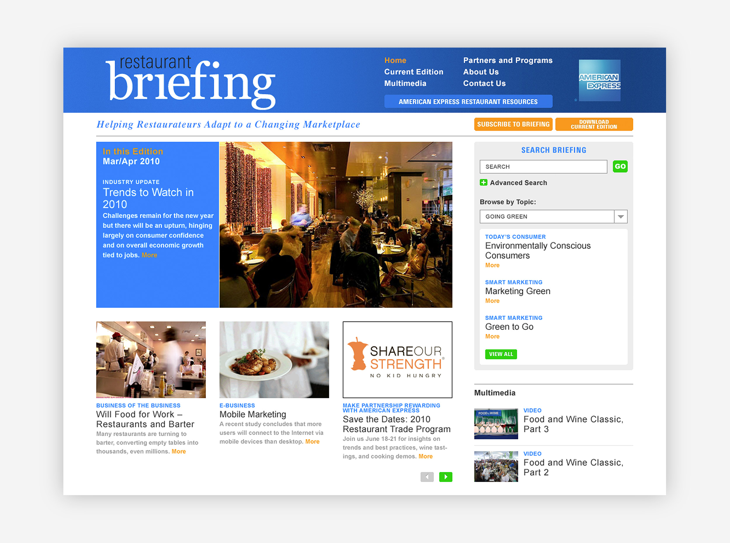 Restaurant Briefing American Express Tonicgroup Design Studio Print And Interactive Design New York City