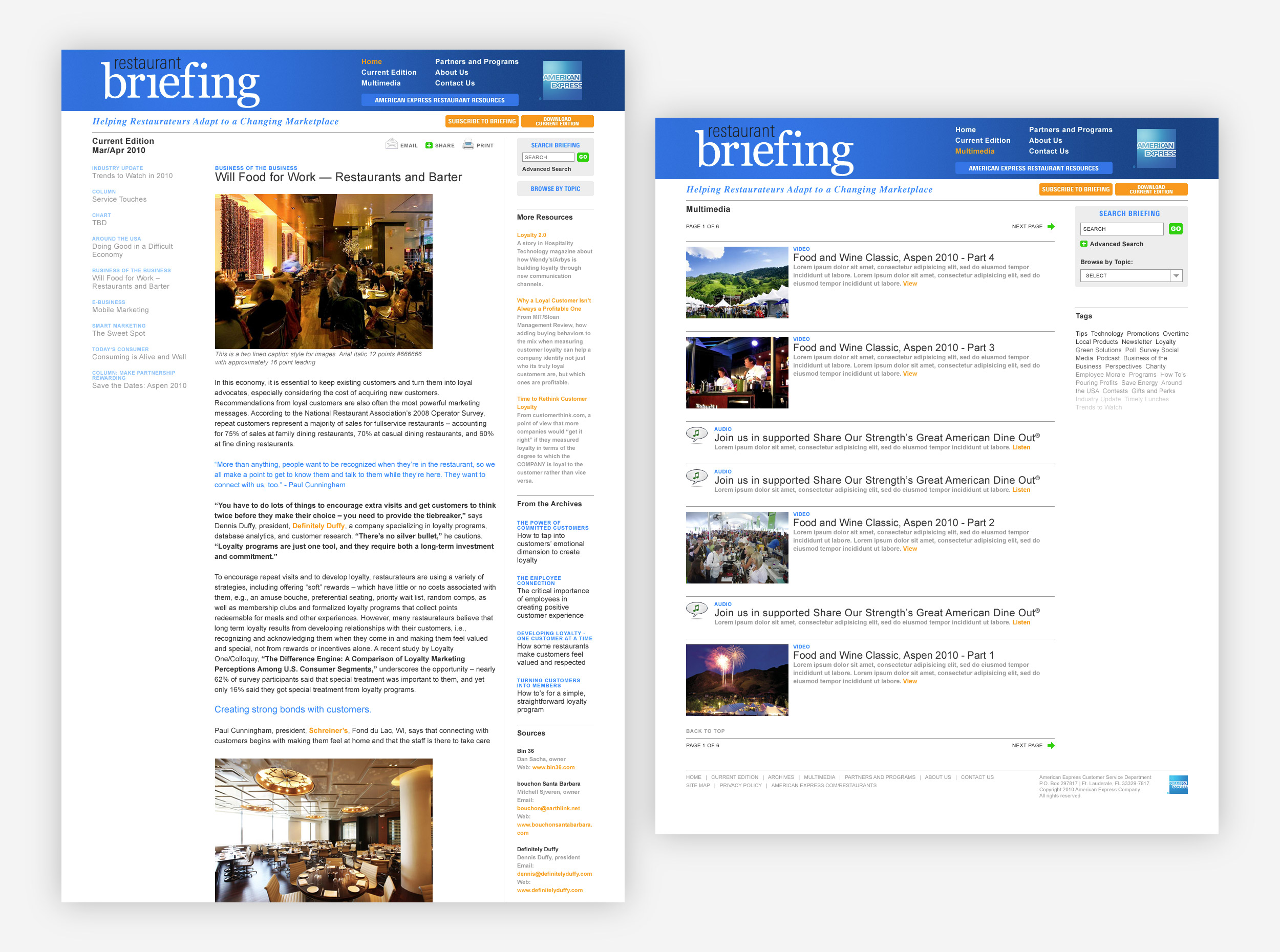Restaurant Briefing American Express Tonicgroup Design Studio Print And Interactive Design New York City